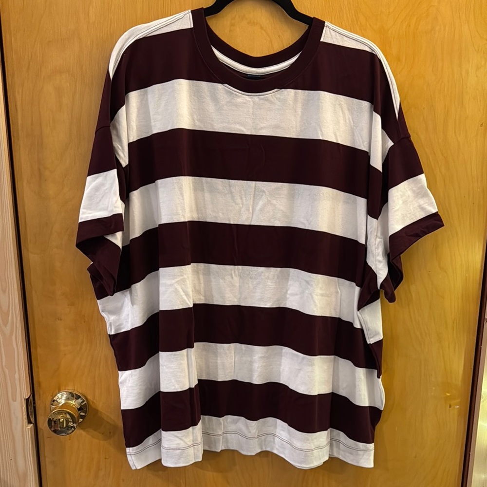 Old Navy Women’s Striped Maroon and White Shirt
